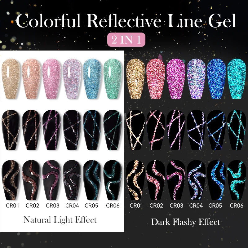 LILYCUTE 5ml Purple Reflective Glitter Liner Gel Nail Polish Laser Sparkling Semi Permanent UV French Painting Nail Art Varnish