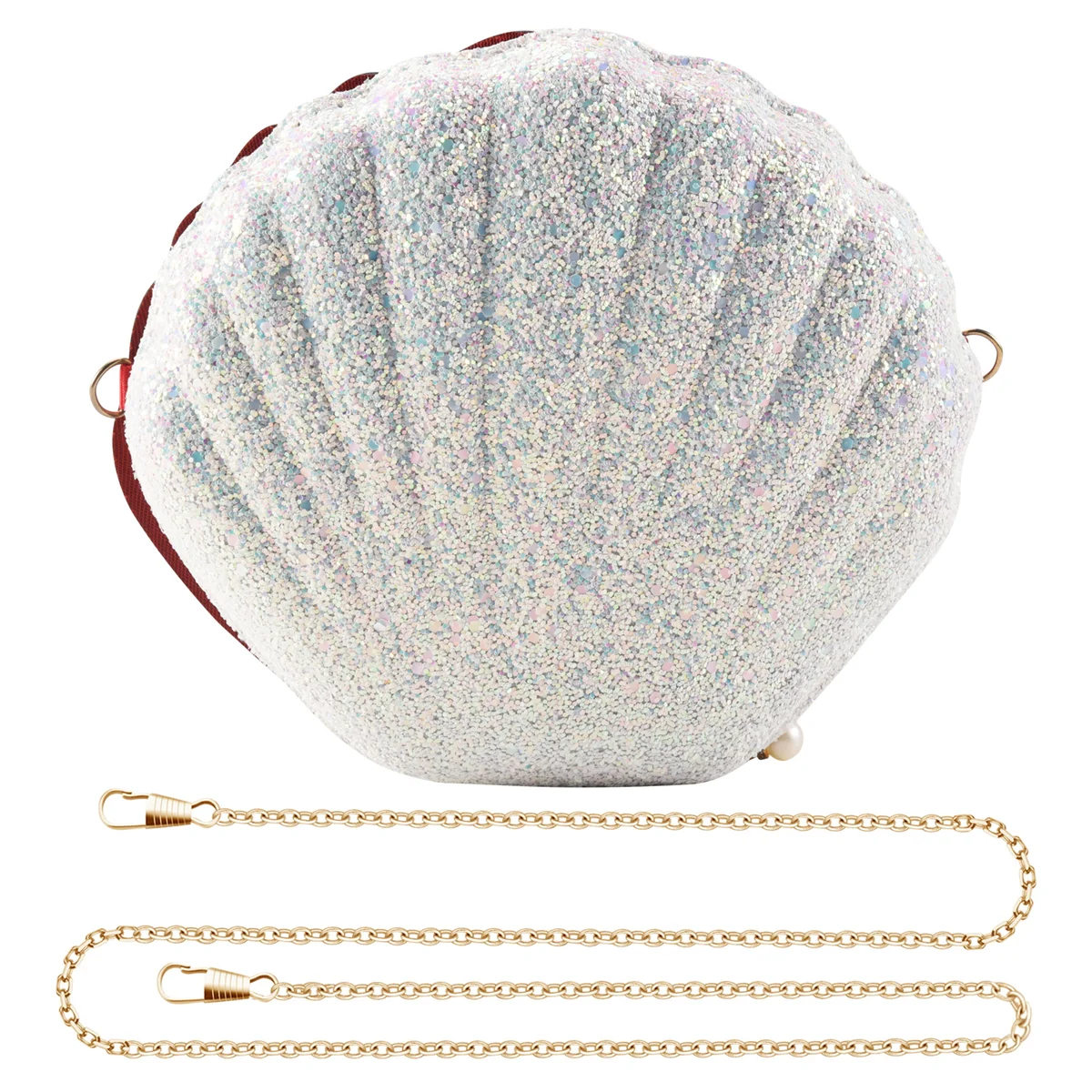 Women Girls Little Mermaid Seashell Purse Cross-Body Shoulder Bags Glitter Sequins Chain Evening Purse, White