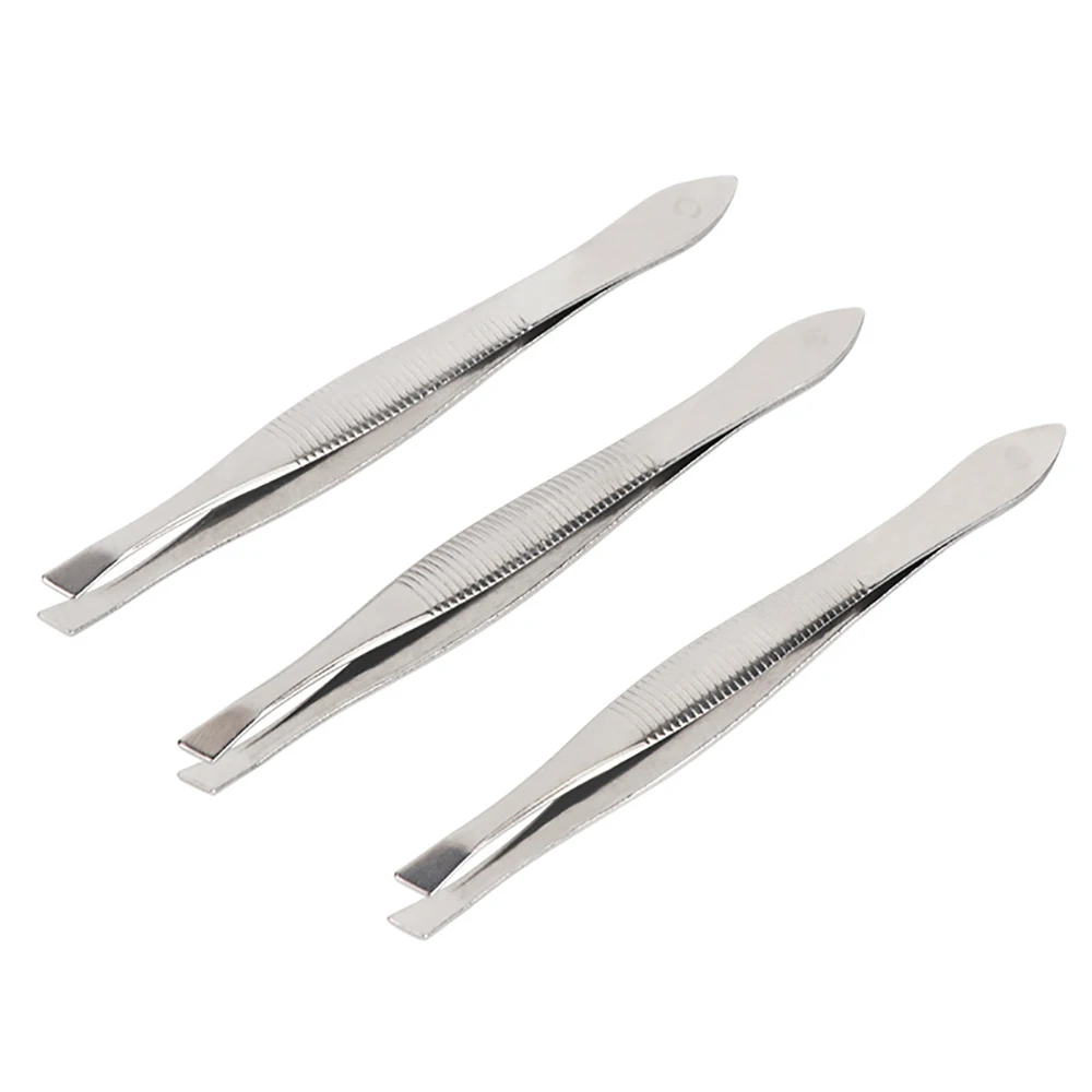 2pcs Stainless Steel Eyebrow Hair Removal Tweezer Professional Lash Extension Tweezers Flat Tip Convenient Small Makeup Tools