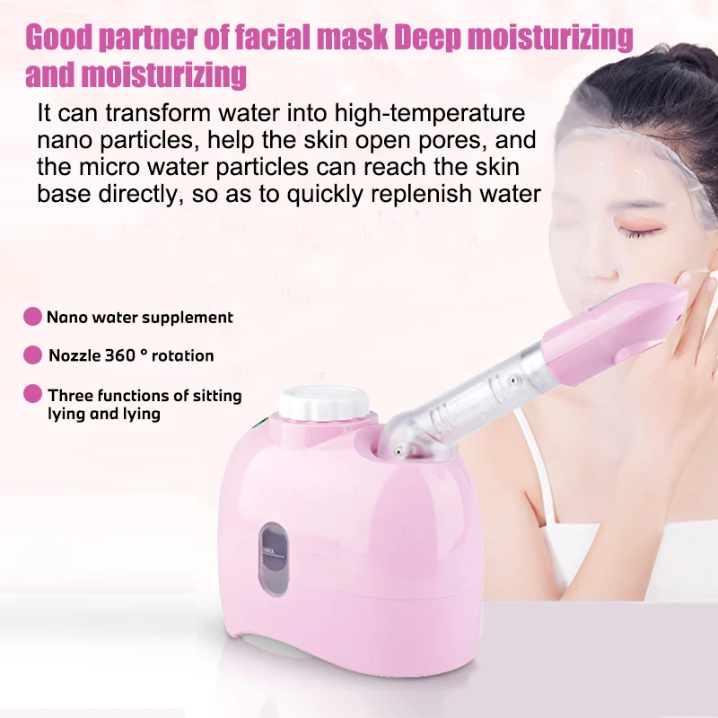 Facial Steamer Warmer Mist Humidifier Herbal Sprayer for Face Clean Spa Skin Care Salon Home Mask Whitening Pink