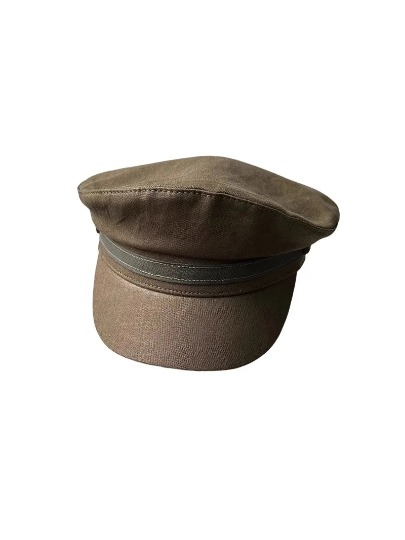 Spring Summer Breathable Linen Navy Style Cap British Wide Brim Peaked Cap Neutral Style Soft Hat for Small Head