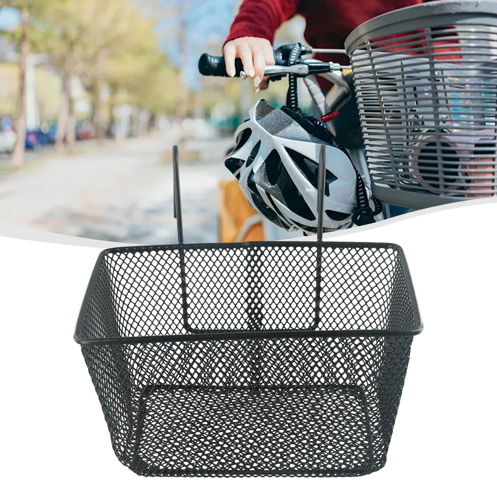 

Metal Mesh Bike Basket for Scooter and Ebike Front Handlebar with Hook Attachment for Storing Small Items During Rides