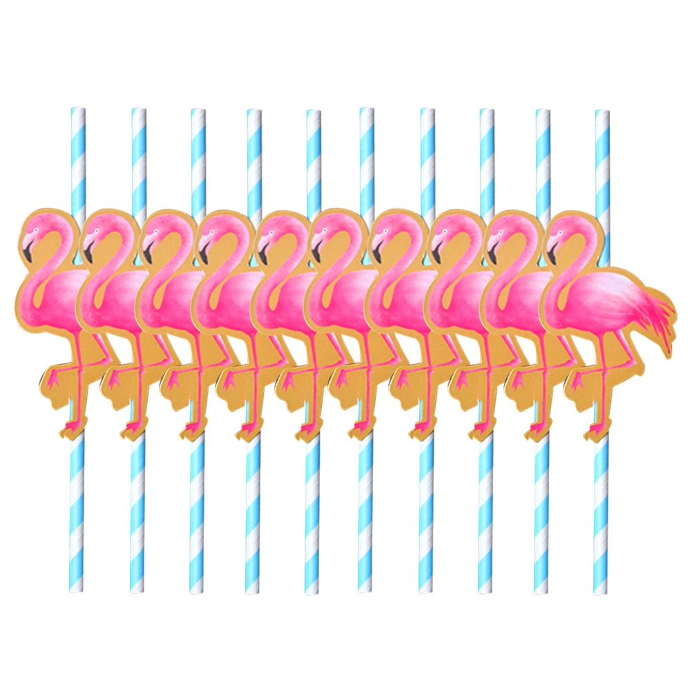 

10 Pcs Flamingo Paper Straws Colorful Party Decorations Hawaii Luau BBQ Drinking Supplies Beach Theme Cartoon Pattern