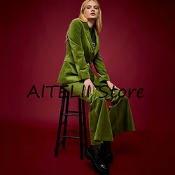 Women's Velvet Suit Sets Womens 2 Piece Outfit Set Chic Woman Pants Suit Two Pieces Formal Woman Costumes Ladies Elegant New Top