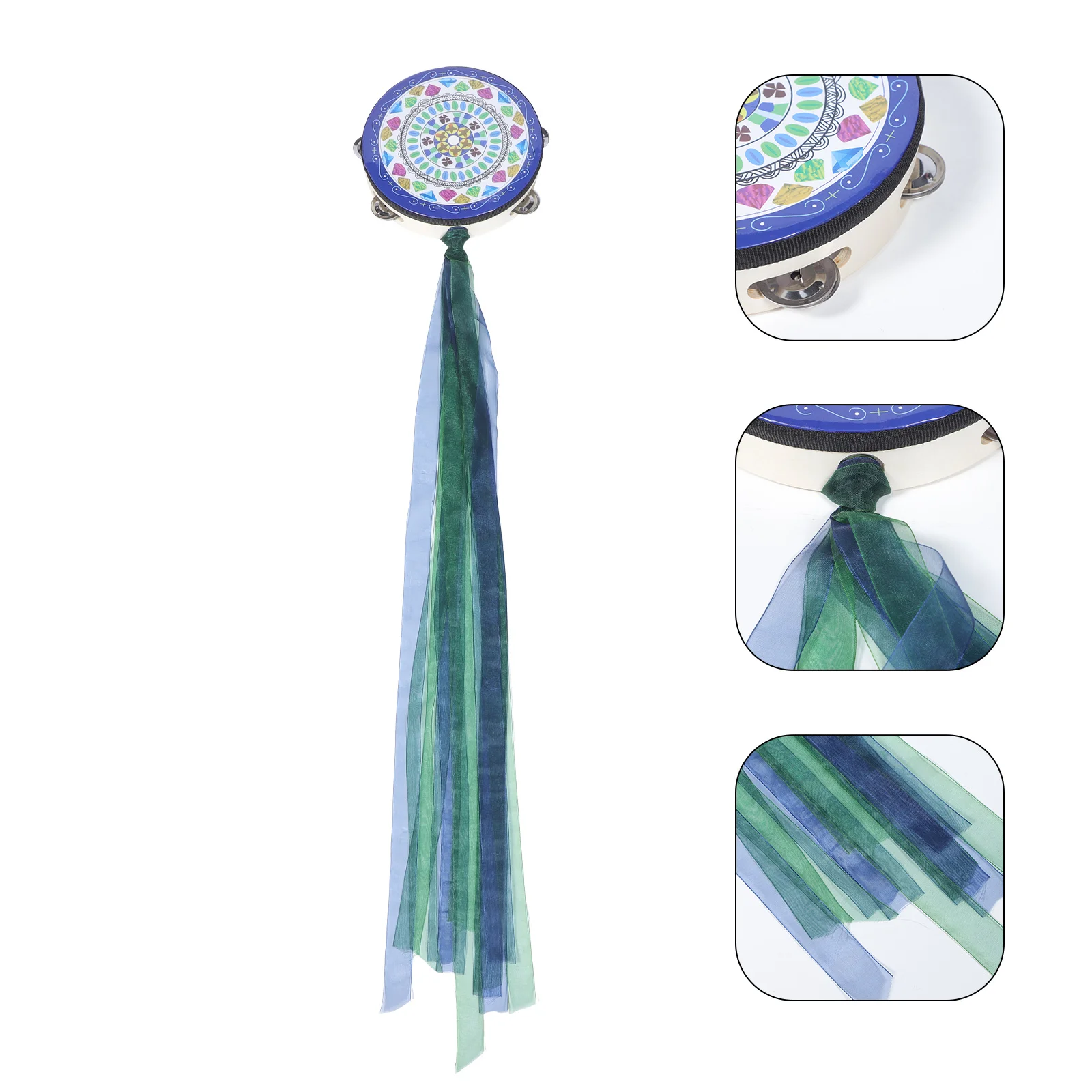 

Wooden Tambourine With Metal Jingles Ribbons Handheld Drum For Kids Dance Hanfu Party Percussion Instrument
