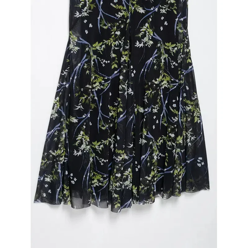 Vestido feminino vintage com suspensório para férias, estampa floral, malha, decote em v, halter, maxi vestido, novo verão, praia, festa
