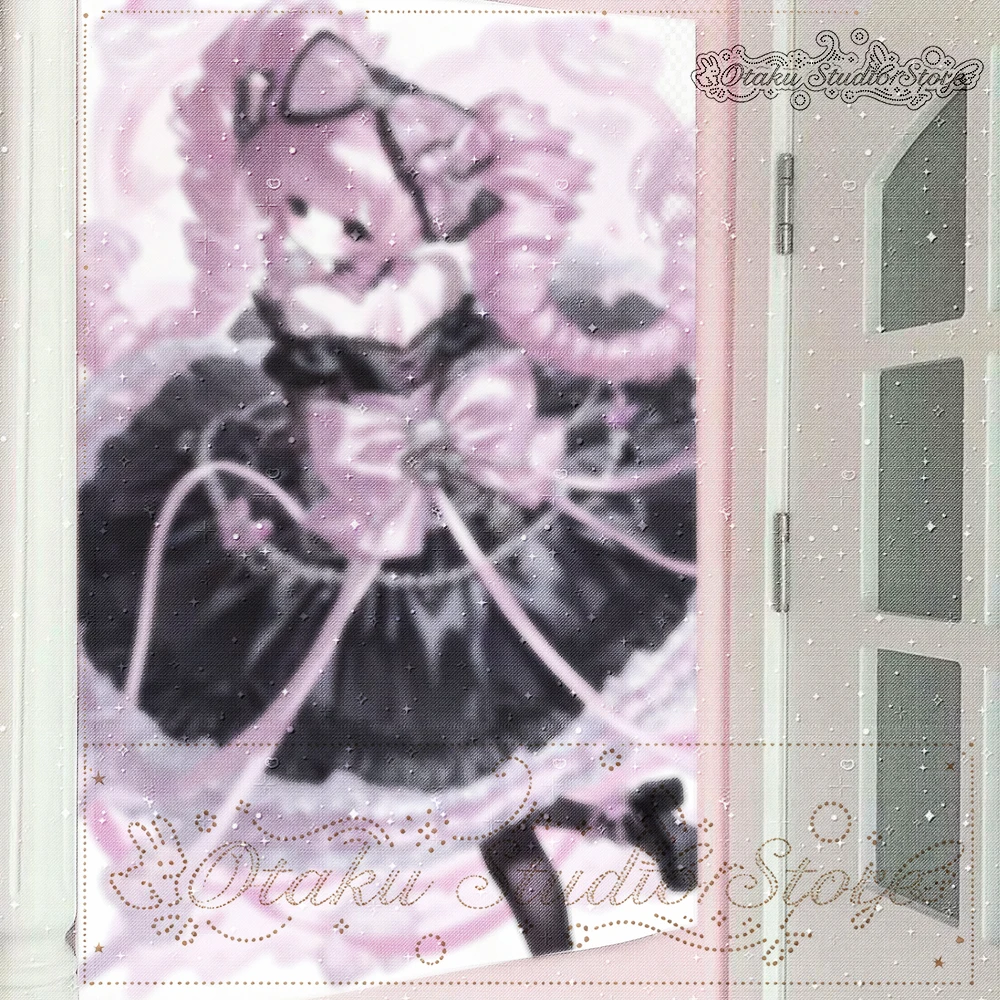 くるくる Sweet Gothic Lolita Anime Girl Tapestry Big Spiral Curls Bow Wall Hanging Pastel Black Pink Mine Style Girl Tapestry Lace P