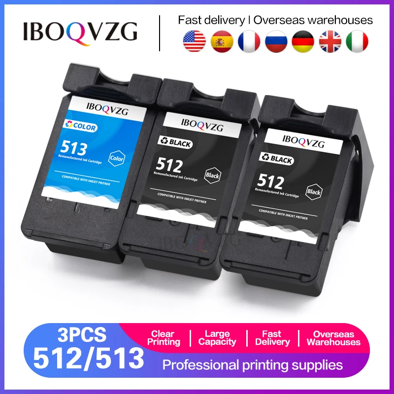 IBOQVZG 3PCS PG512 CL513 Refillable Ink Cartridge for Canon MP230 MP480 MX350 IP2700 MP240 250 252 260 270 272 280 Printer