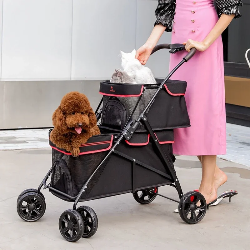 Portable Double-layer Pet Stroller Ultra-lightweight Foldable Large-space Cat and Dog Stroller Outdoor Travel Pet Stroller