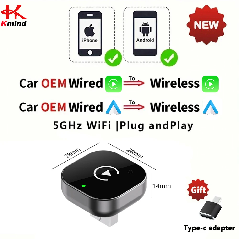 KMIND 2 in 1 Wireless CarPlay Dongle Wireless Android Auto Adapter AI Smart Box For Car Wired CarPlay Car Intelligent Systems
