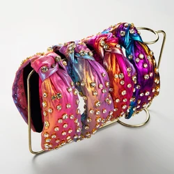 Exaggerated Colorful Light Luxury Hair Band Women's Vintage Full Crystal Style Headband Fabric Knot Hair Accessories