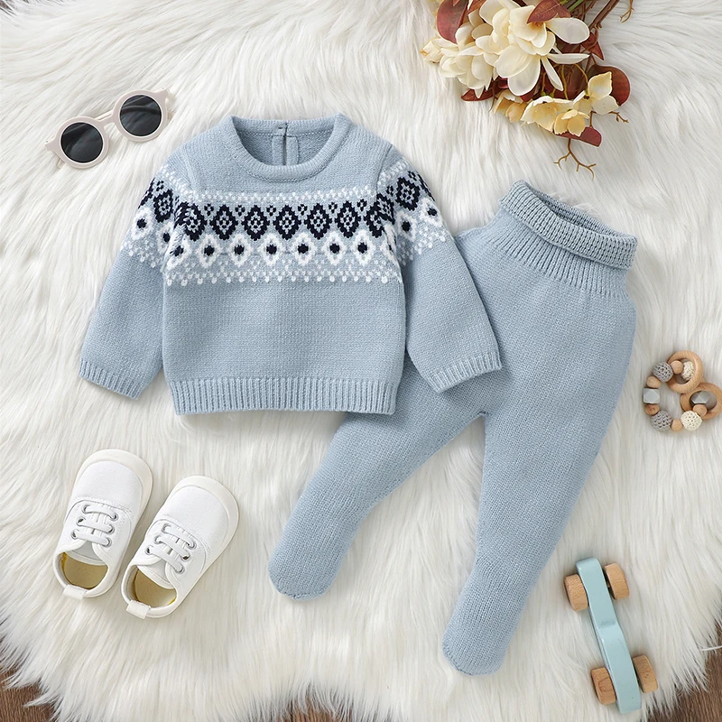 Baby Boy Girl Set Autumn and Winter Long Sleeve Sweaters Shirts+Pants Infant Casual Outfits 0-9M Infant Toddler Outwear Clothing