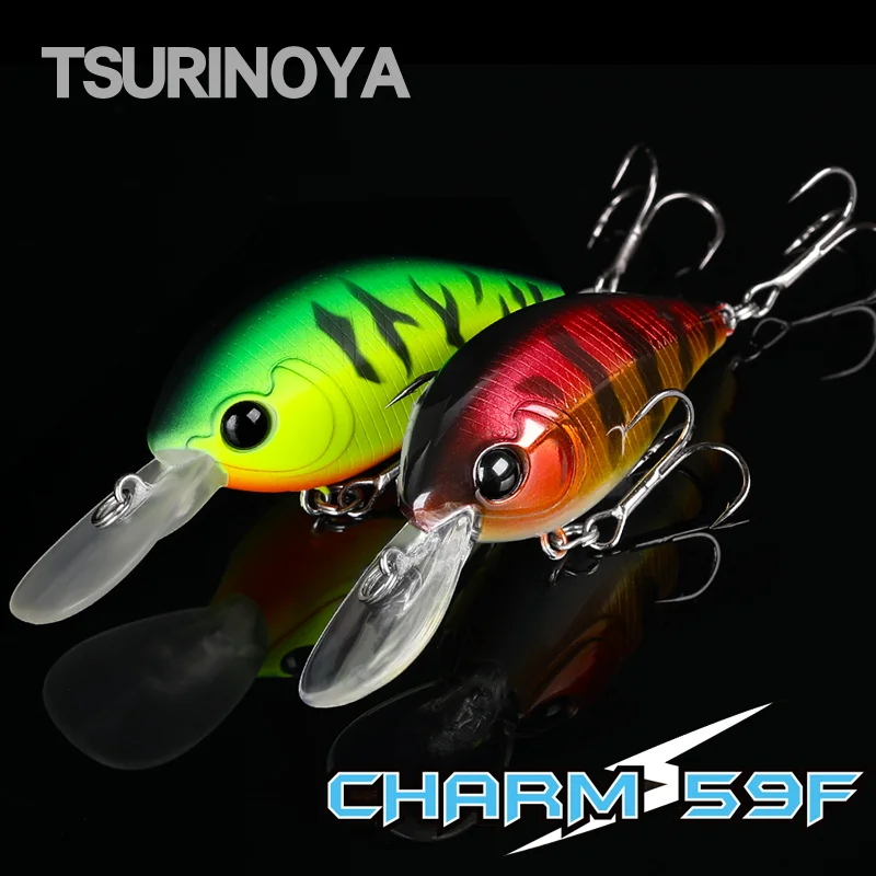 TSURINOYA 59F Floating Crankbait CHARM 59mm 13g Deep Dive Vibration Plug Round Bill Crank Fishing Lure Bass Pike Plastics Baits