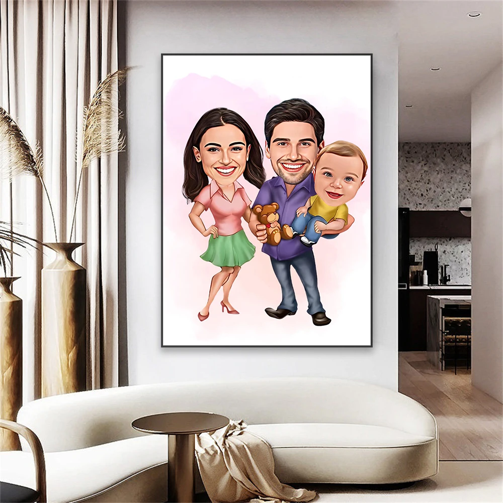 Custom Family Cartoon Portrait Poster Personalized Family Portrait Prints Gift For Family Caricature From Photo Bedroom Decor