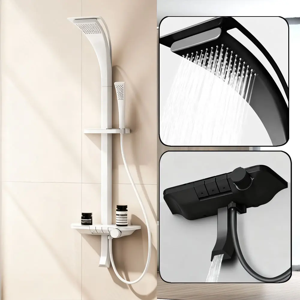 Shower Complete Set Chrome Modern Shower Mixer Black White Rain Spray Massage Jet Brass Thermostatic Ceramic Apartment Slide Bar