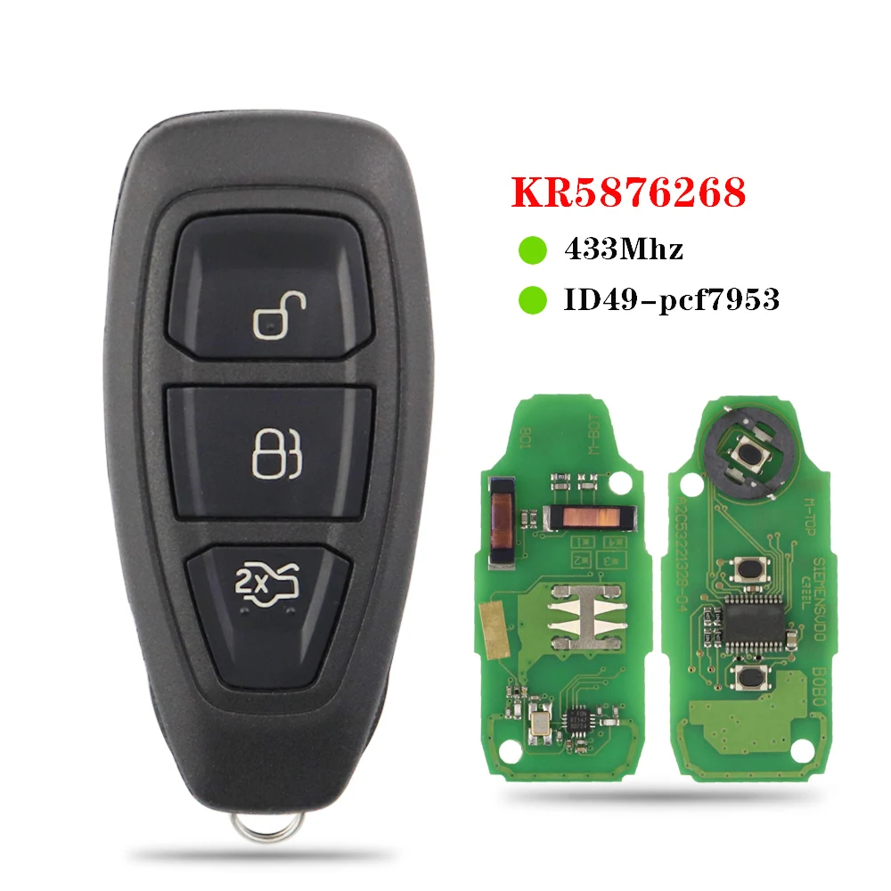 Smart Remote Key For Ford Ecosport Kuga Focus C-Max Mondeo Fiesta B-max S-max Galaxy 2011 2012 2013 2014 2015 433MHz ID49 Chip