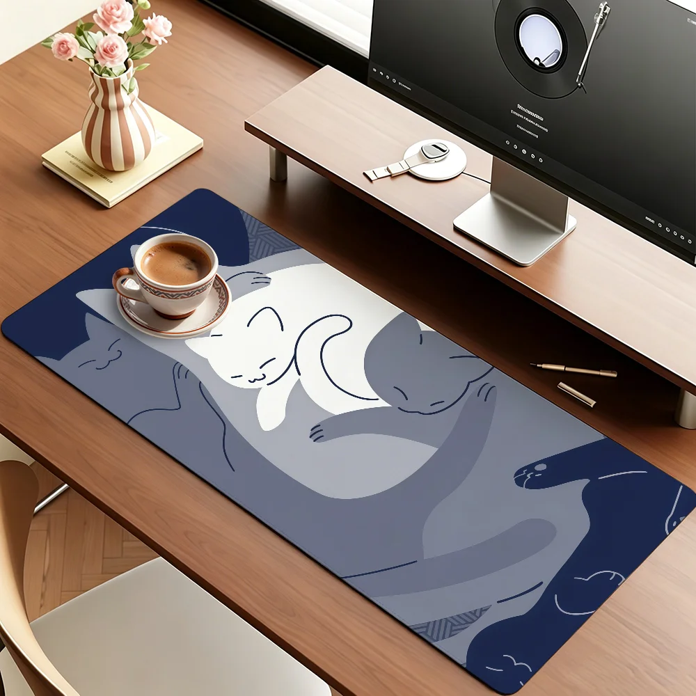Cute Blue Cat Y-yuzZzil feline union Mouse Pad For Office Gaming And Keyboards Non-Slip Large Waterproof