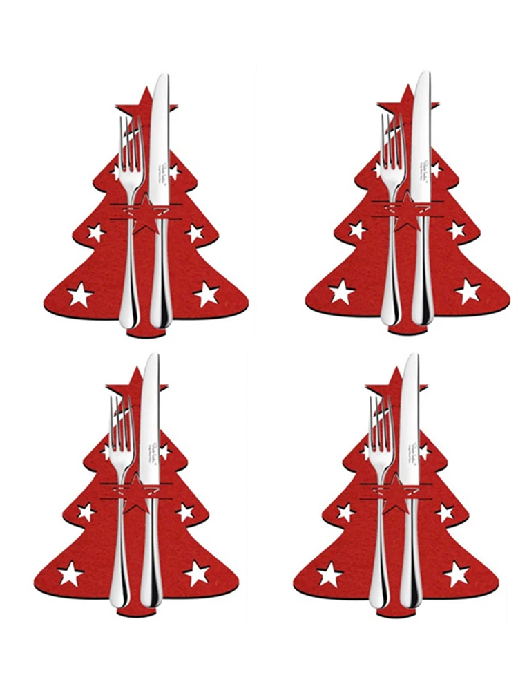 Soportes de cubiertos para árbol de Navidad, soporte de cubiertos no tejido para fiesta de Navidad, mesa de 4 piezas