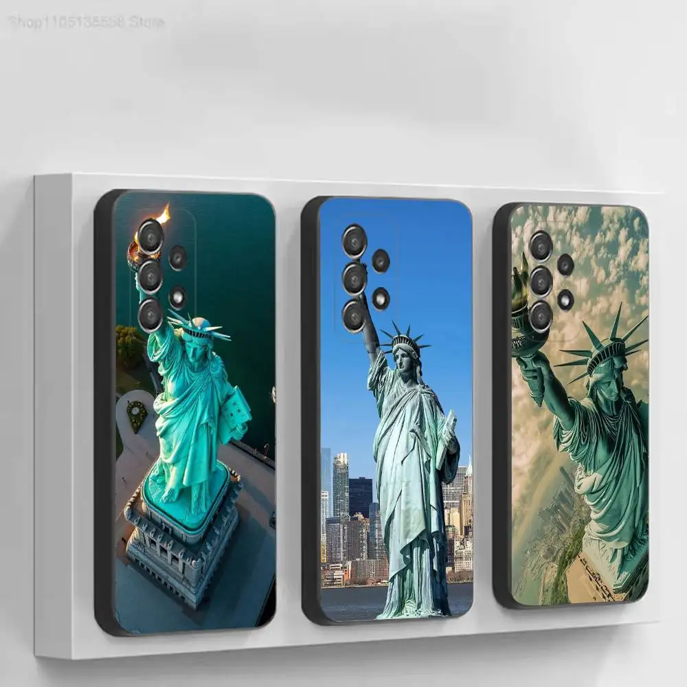 Statue of Liberty Fashion Black Soft Protective Case For Samsung S10,20,21,22,23,24,25,30 Ultra Plus FE Lite
