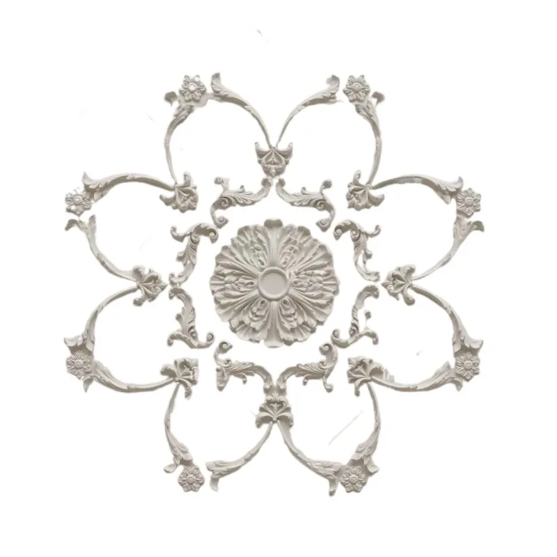 Gypsum Ceiling Medallion – European Round Combination Carved Flower Decor & French Ceiling Light Base