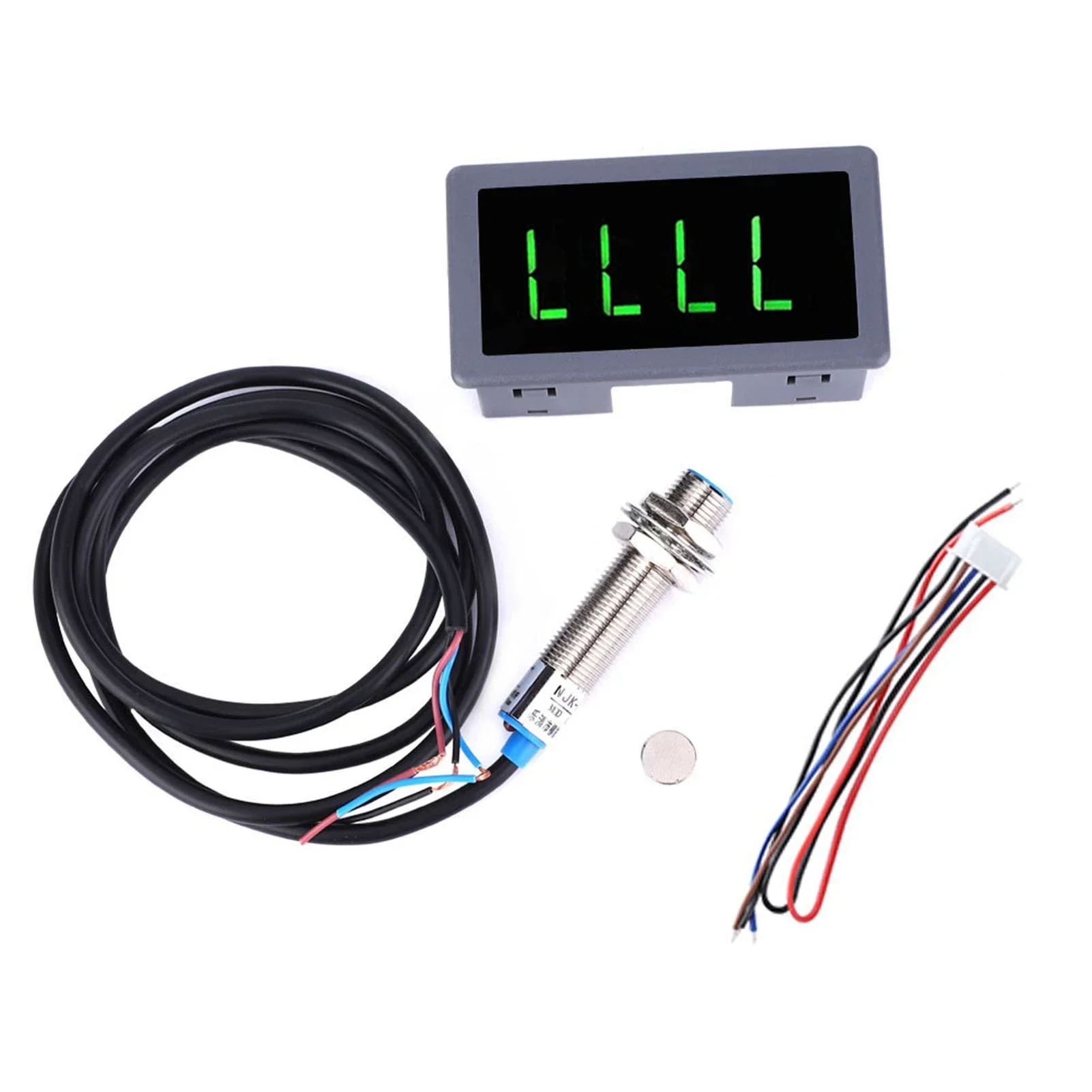 Green 4 Digit LED Motor Tachometer RPM Speed Measure Meter NPN Hall Proximity Switch Sensor Motor RPM Gauge Motor Tachometer