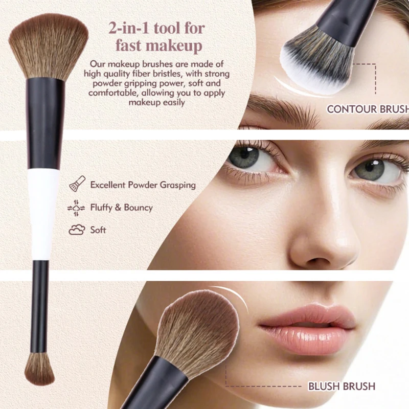 2 In 1 Professional Double Ended Makeup Brush Large Conical Head And Handle For Foundation Concealer Setting Travel Make Up Tool