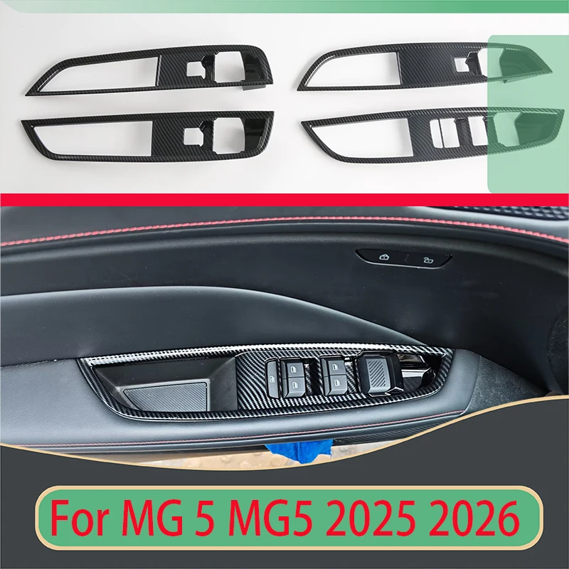 

For MG 5 MG5 2025 2026 Car Accessories Carbon Fiber Style Door Window Armrest Cover Switch Panel Trim Molding Garnish