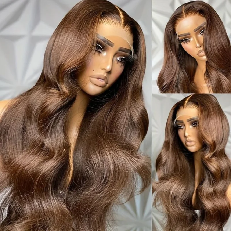 Glueless Long 28Inch Brown  5x5 Silk Base Body Wave Jewish Human Hair Wig Baby Hair HD Lace European Hair Preplucked