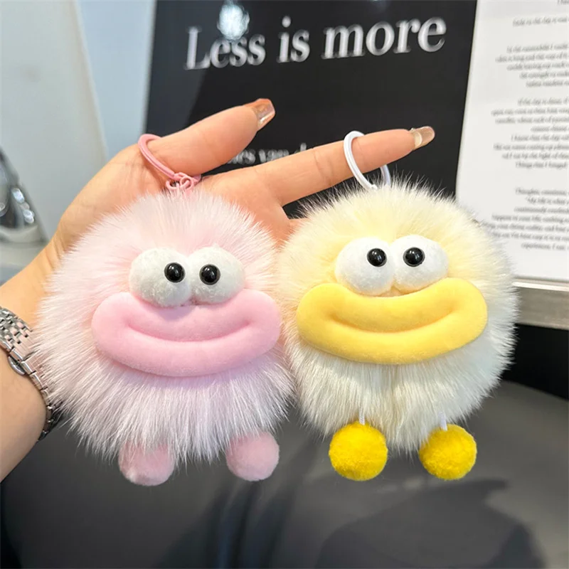 Funny Big Mouth Briquettes Cartoon Keychain Soft Fox Hair Ball Keyring Cute Key Chain For Women Girls Schoolbag Car Trinket Gift