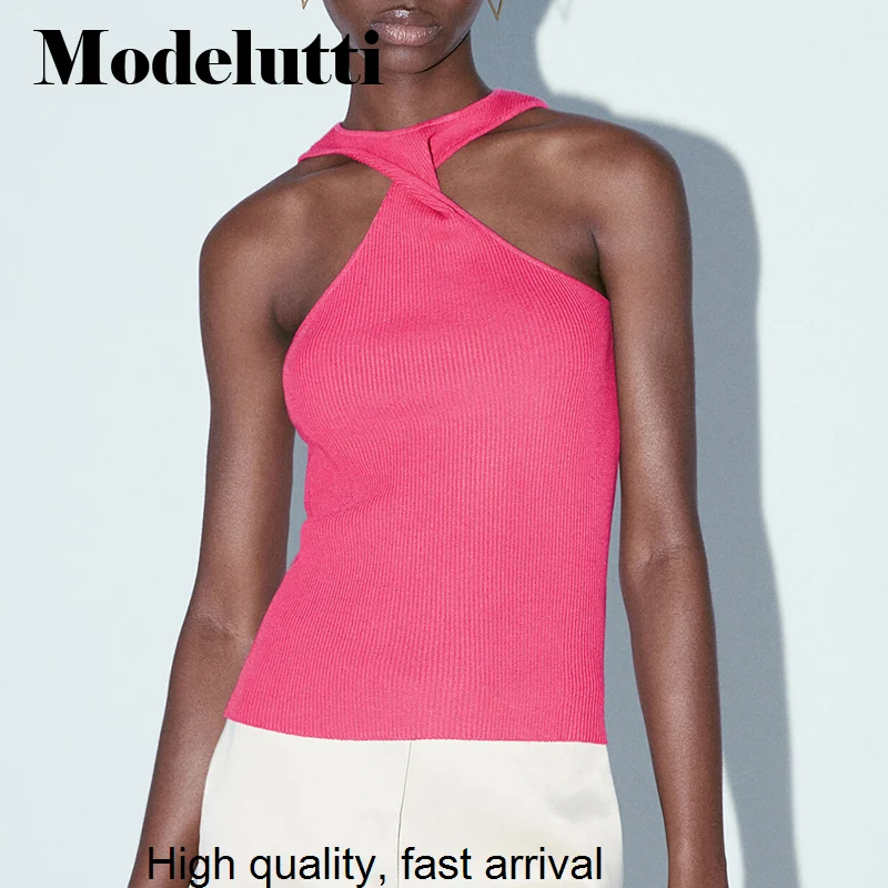 

Spring 2023 New Summer Fashion Sleeveless Knitted Sweater Vest Woman Slim Solid Color Chic Simple Casual Tops Female