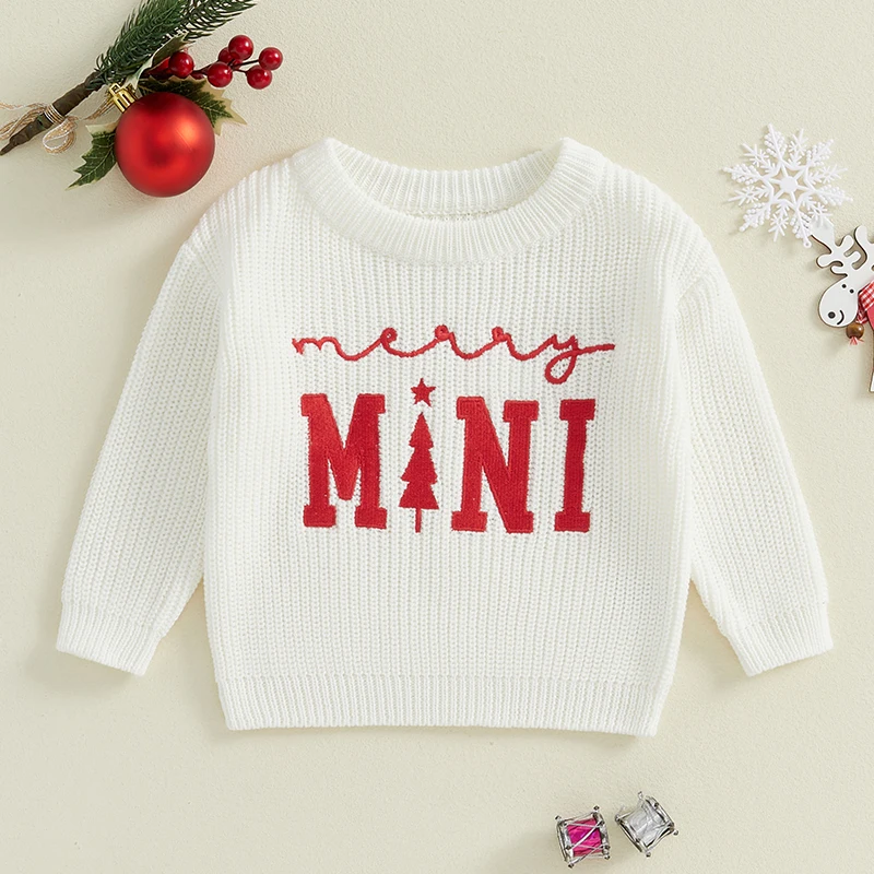 Tregren Kids Christmas Sweater Long Sleeve Crew Neck Embroidery Letters Warm Winter Sweater Clothes for Girls Boys