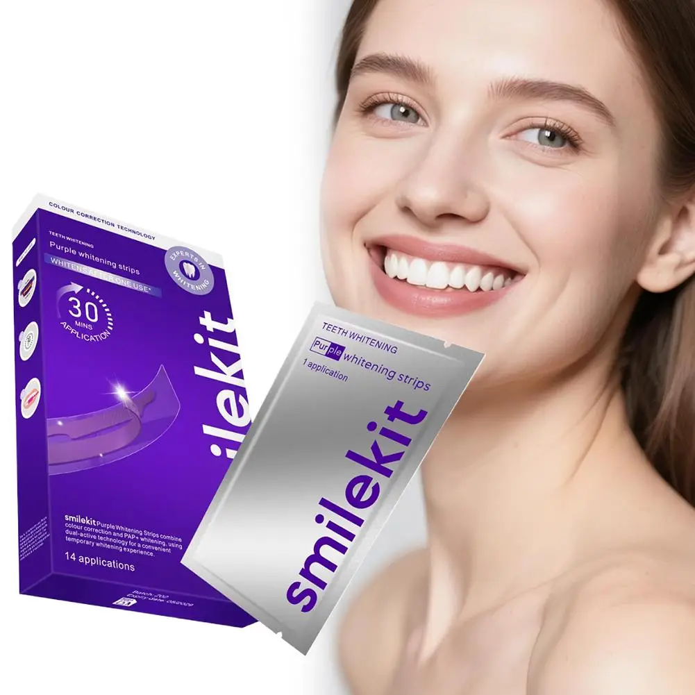 42Pairs Purple Teeth Whitening Strips V34 Tooth Colour Corrector Fresh Breath Remove Stains Tooth Brightening Stickers Product