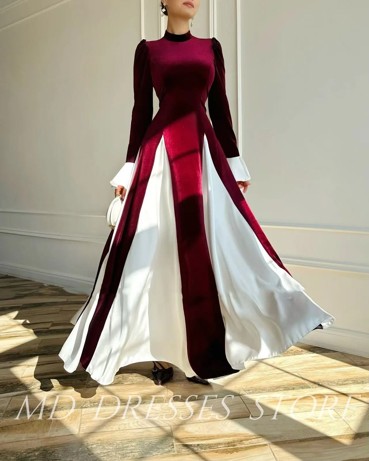 Md modesto clarete a linha vestido de noite vestido de pescoço alto completo sem mangas vestido de ocasião especial vestidos de fiesta personalizado 2025