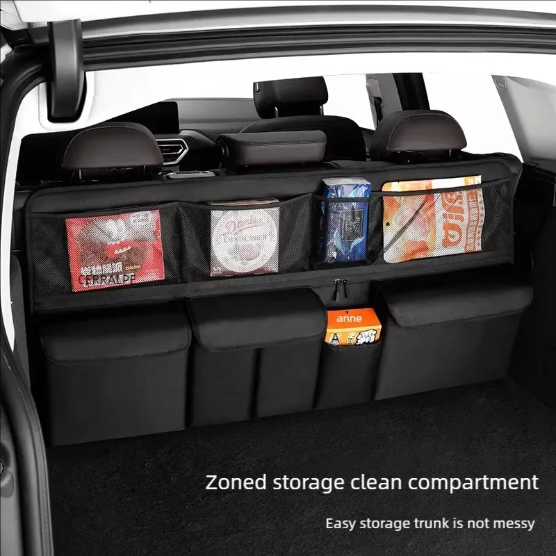 New Large Capacity Car Trunk Bag Mesh Solid Color Backseat Storage Bag Car Interior Storage Bag Auto