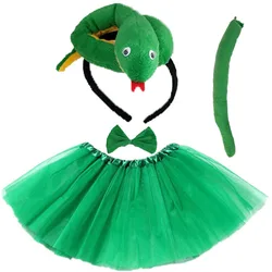 Green Snake Headband Tutu Skirt Tie Tail Set Kids Children Party  Animal   Props    Christmas Halloween Costume Cosplay