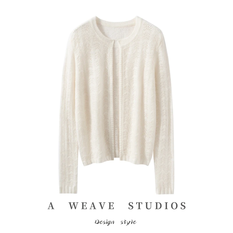 

Women Basic 100% Cashmere Cardigan Sweater Autumn And Winter O-Neck Soft Long Sleeve Knitwear Elegant Clothing Tops