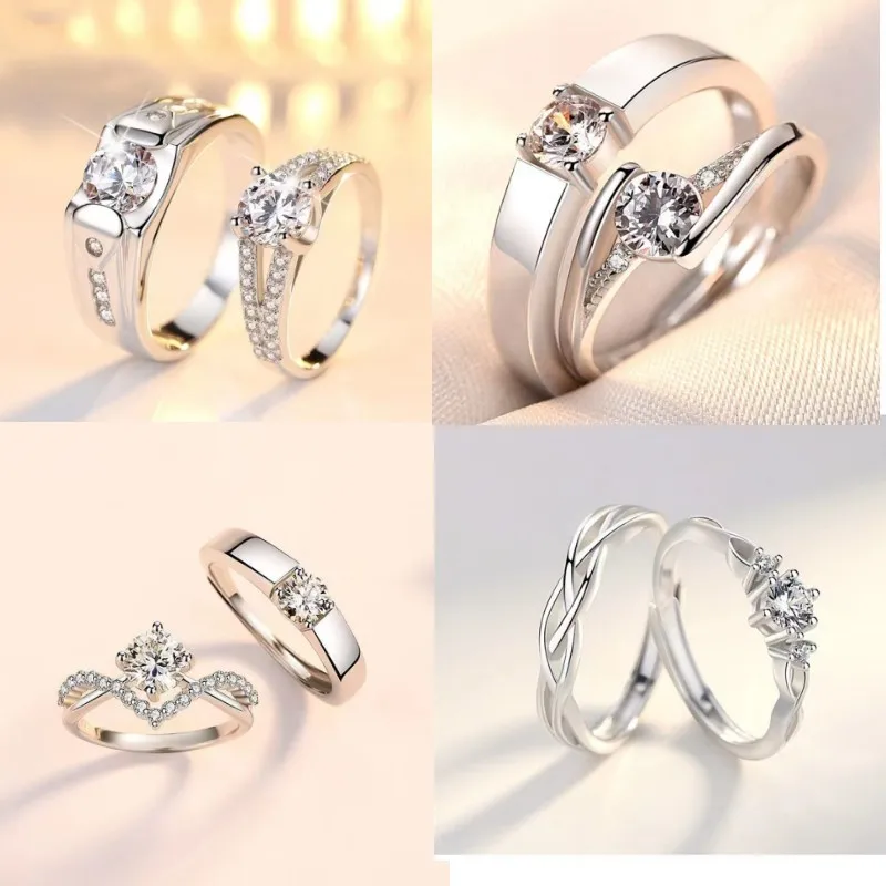 Copper Electroplated Geometric Korean Style Adjustable Ring Featuring Diamond Row Accent and Asymmetrical Heart Motif for Women