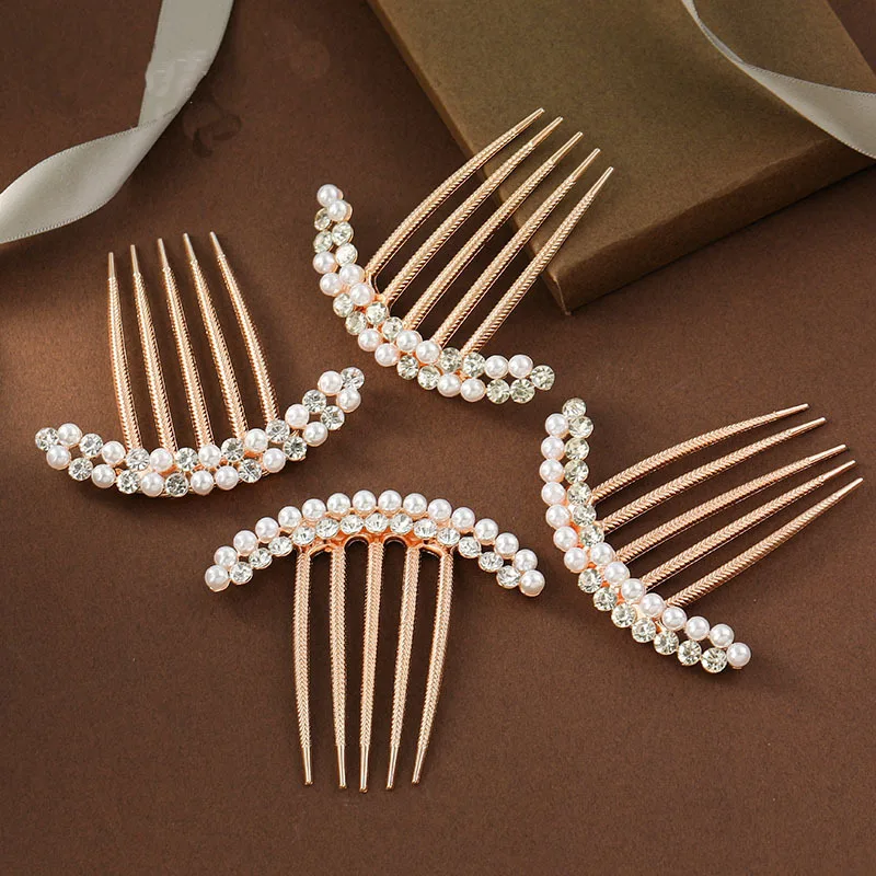 Pearl Rhinestone Crystal Hairclips Tiaras Barrettes Hair Clips Bridal Headpiece Hair Jewelry Accessories Metal Bun Hair Combs