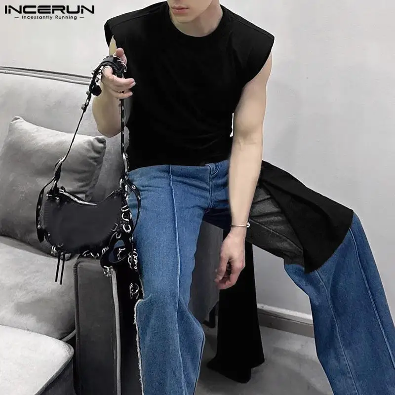 INCERUN Tops 2024 Korean Style New Men\'s Knitted Strap Design Vests Casual Streetwear Male Solid All-match Color Tank Tops S-5XL