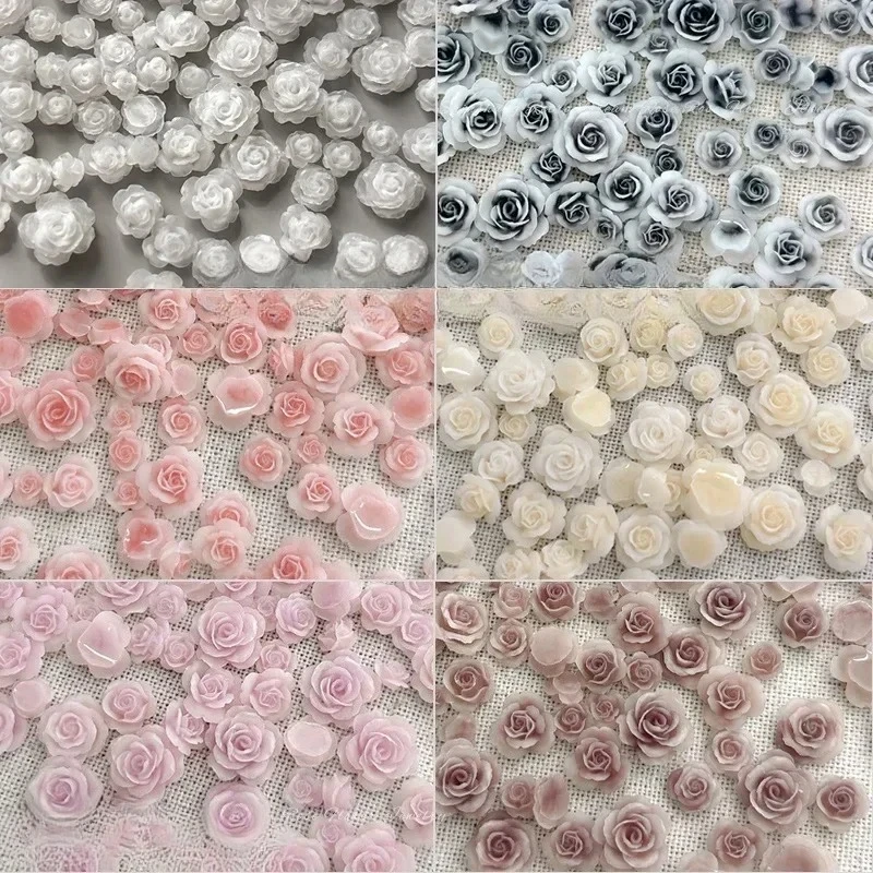 50Pcs Vintage 3D Rose Flowers Nail Art Jewelry Decoration Colorful Halo Dyeing Camellia DIY Fashion Manicure Accessory Wholesale
