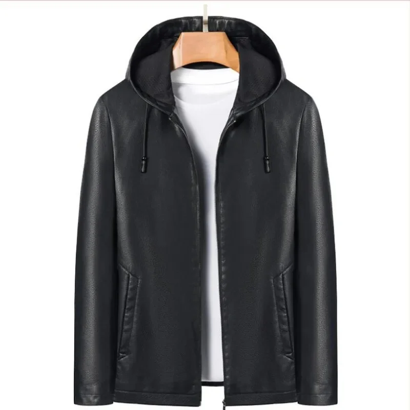 

And Spring Autumn Thin Men's Youth Leather Jacket Plus Velvet Hooded Casual Wear Fashion Available In Thickness