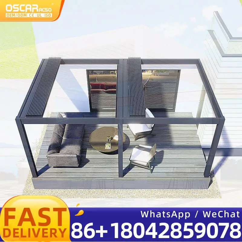 5x8M Motorized Retractable Garden Louver Pergola Gazebo Wall mounted With Screen for Patio Backyard Outdoor pergola
