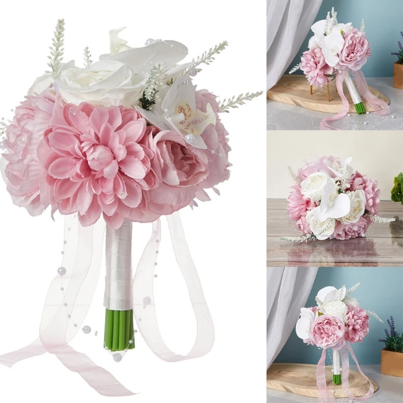 

2Pcs Wedding Bouquets With Ribbon For Bride Bridesmaid Artificial Flower Bridal Bouquets For Wedding Ceremony