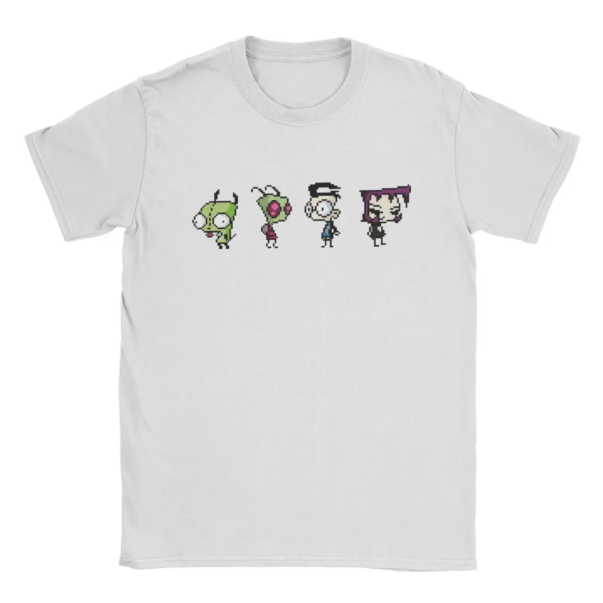 Men's T-Shirts 8-Bit Invader Zim Characters Novelty Cotton Tee Shirt Short Sleeve T Shirts Crewneck Tops 6XL