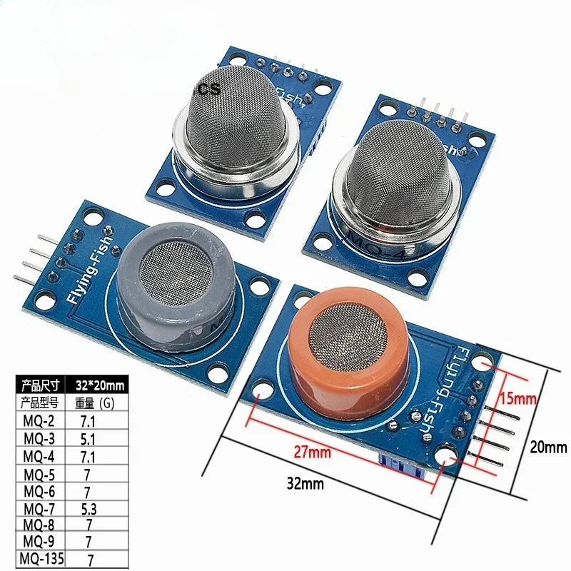 5PCS MQ-2 MQ-3 MQ-4 MQ-5 MQ-6 MQ-7 MQ-8 MQ-9 MQ-135 Detection Smoke methane liquefied Gas Sensor Module DIY Kit