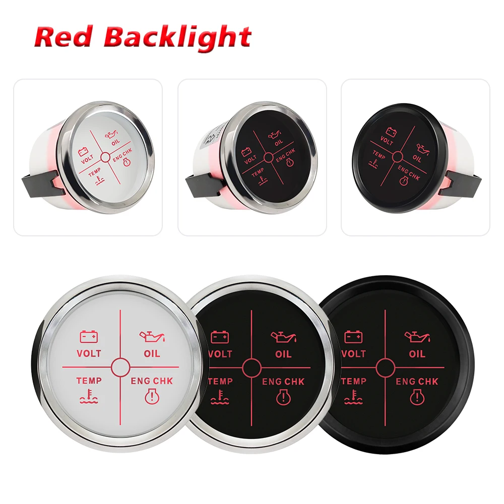 Rhaxel Universal 52mm 4 LED Engine Alarm Gauge Meter with Backlight for Vessels Yachts 12V  24V