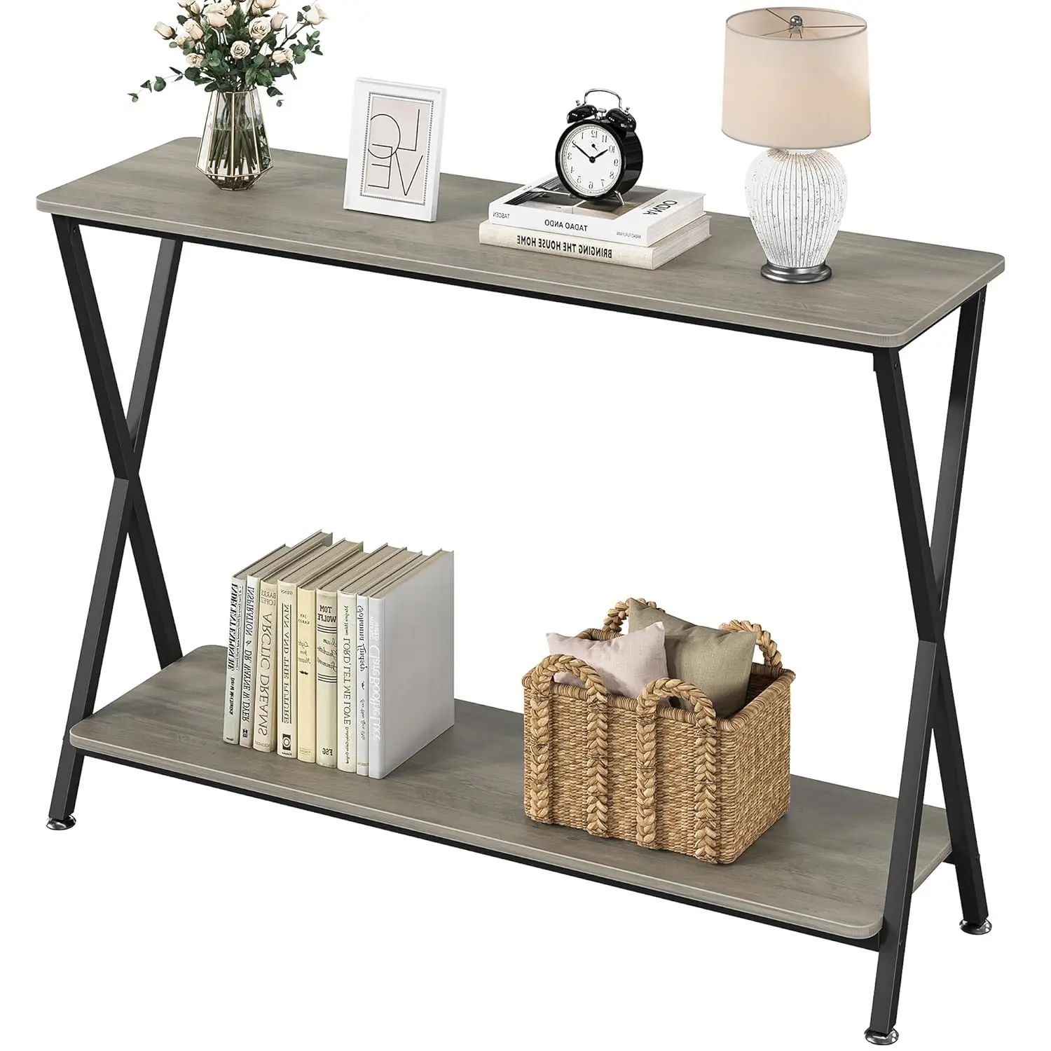 Small Narrow 2-Tier Industrial Entryway Console Table with Storage Shelf for Hallway Foyer Living Room Bedroom, Customized