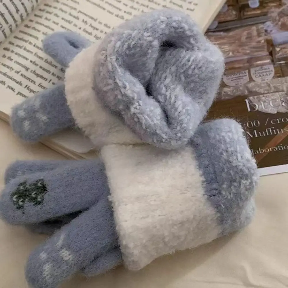 Kawaii شاشة تعمل باللمس عيد الميلاد قفازات محبوكة الدافئة الأحمر الشتاء المخملية قفازات الصوف النساء القفازات طالب