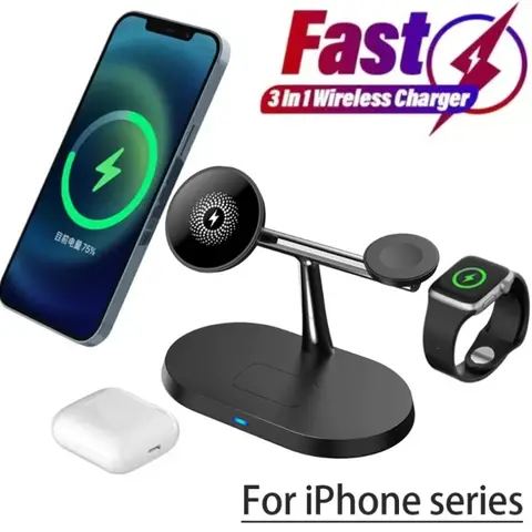 3 IN 1 Magnetic Phone Wireless Charger Desktop For Magsafe iPhone 16 15 14 13 12 Samsung Apple/Galaxy Watch Fast Charging Dock