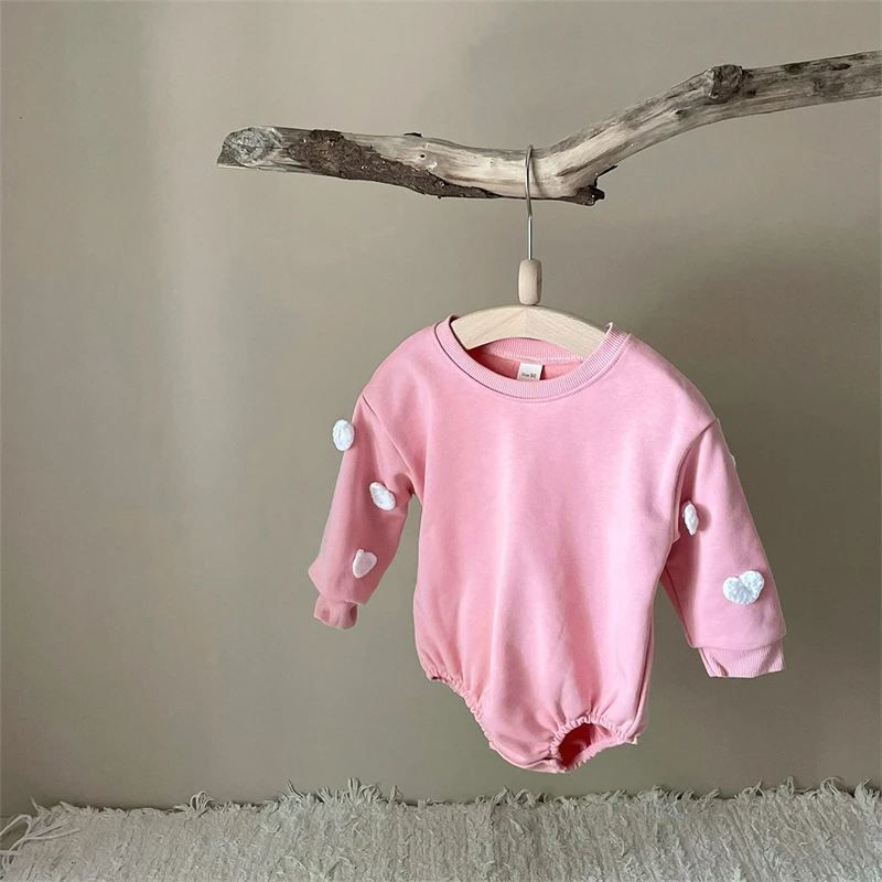 New Style Baby Cotton Rompers Jumpsuit Active Toddler Boys Girls Sweatshirt 3d Clouds Flowers Decoration Bodysuit Outfits